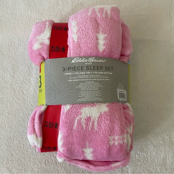 NWT Eddie Bauer 3-piece Sleep Set (pink/blue) girls size M (10/12) - Picture 3 of 4